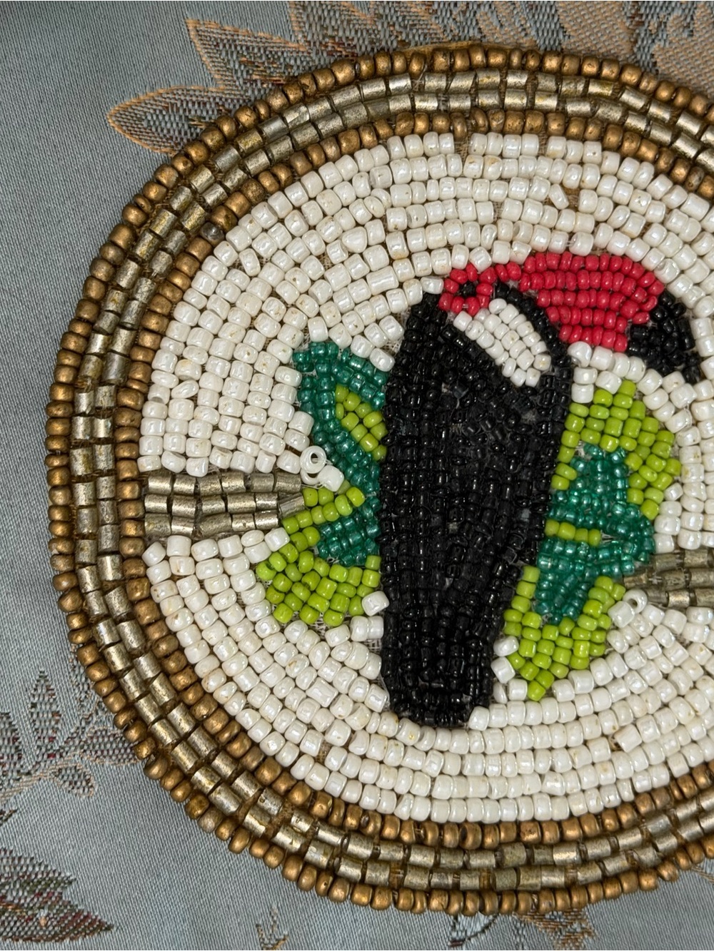 Beaded Toucan Bird Coaster in Black, White, Red, Green, Gold